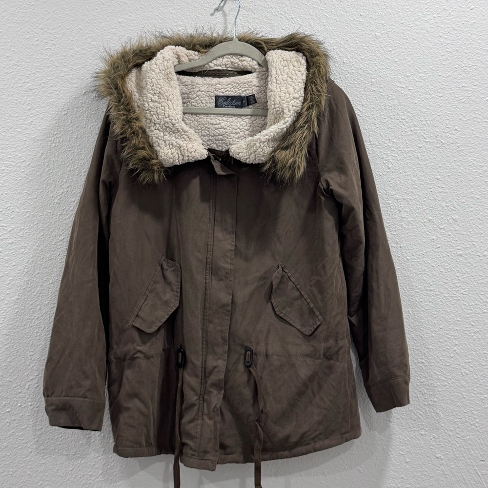 Costa Blanca Brown Utility Jacket with Faux Fur Hood